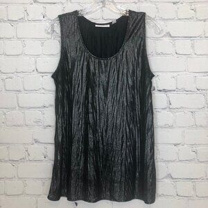 Susan Graver Metallic Crinkle Scoop Neck Layering Tank Size M Black